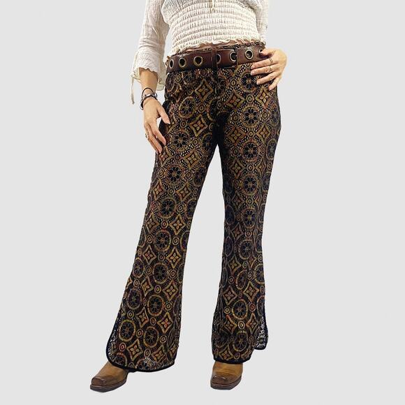 Vintage Bisou Bisou Boho Lace Brocade Pants Sz M - Picture 1 of 9